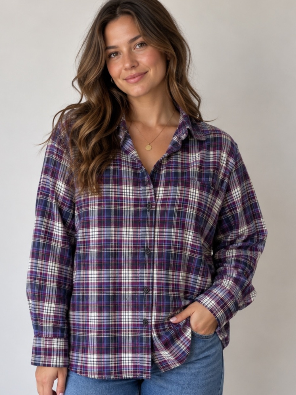 L.L. Bean XS Purple Plaid Flannel Shirt Jacket Cozy Cabin Cottagecore Shacket